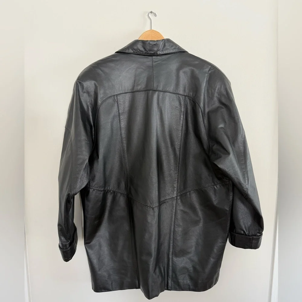 Wilsons Leather Mens Black Leather Jacket Large Button Front Car Coat